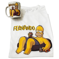Camiseta Homer Simpson  + taza personalizada con el nombre que quieras. Ideal como regalo personalizado