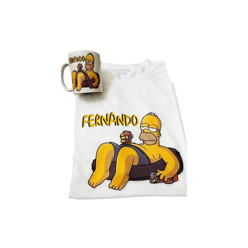 Camiseta Homer Simpson  + taza personalizada con el nombre que quieras. Ideal como regalo personalizado