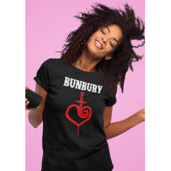 Camiseta Bunbury logo corazón de color negra. Ideal como regalo para los fans del cantante y para llevarla a los conciertos