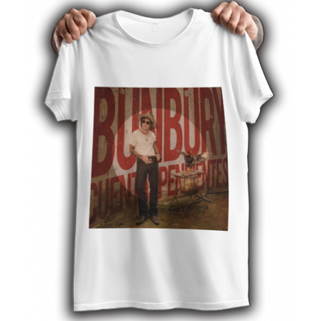 Camiseta Bunbury cuentas pendientes de color blanco. Nuevo disco de Bunbury. Ideal como regalo cuándo tengas que hacer un regalo
