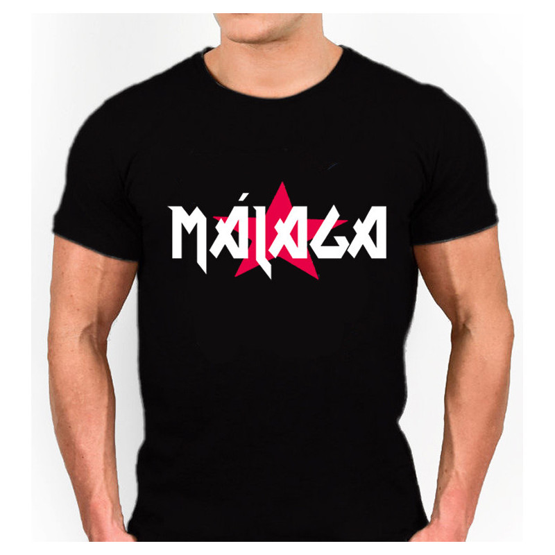 Camiseta Málaga estilo Malaguita Rock, un estilo diferente alternativo. Disponible en color negro y blanco.