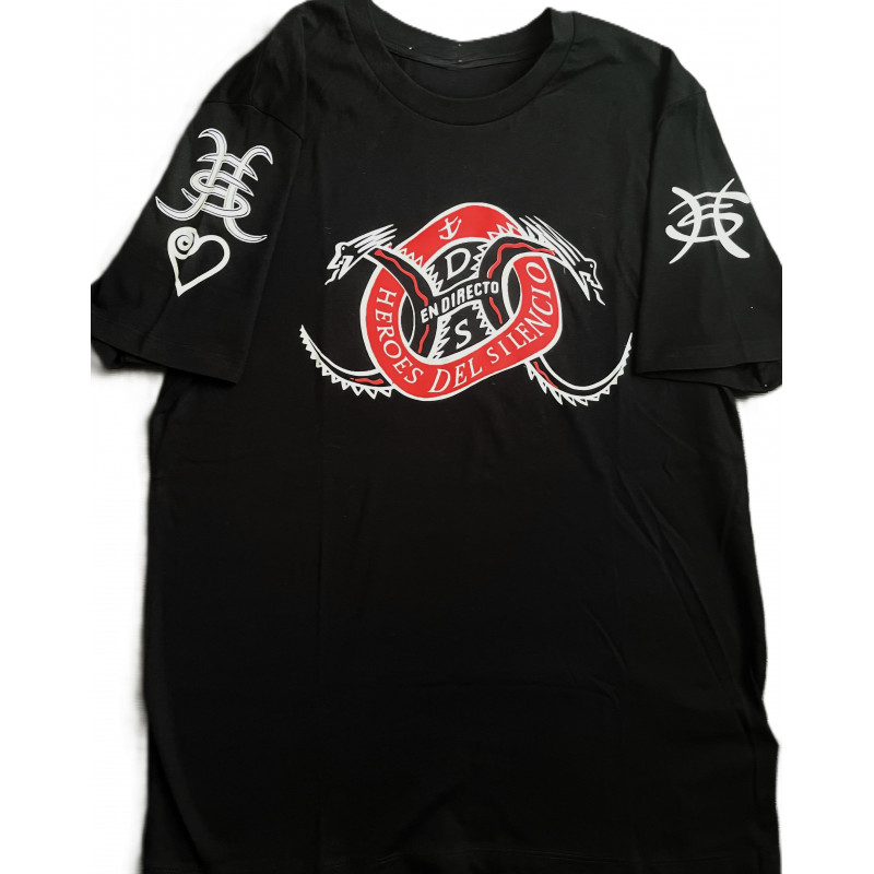 Camiseta Héroes del Silencio En Directo con logo en las magas y espalda
