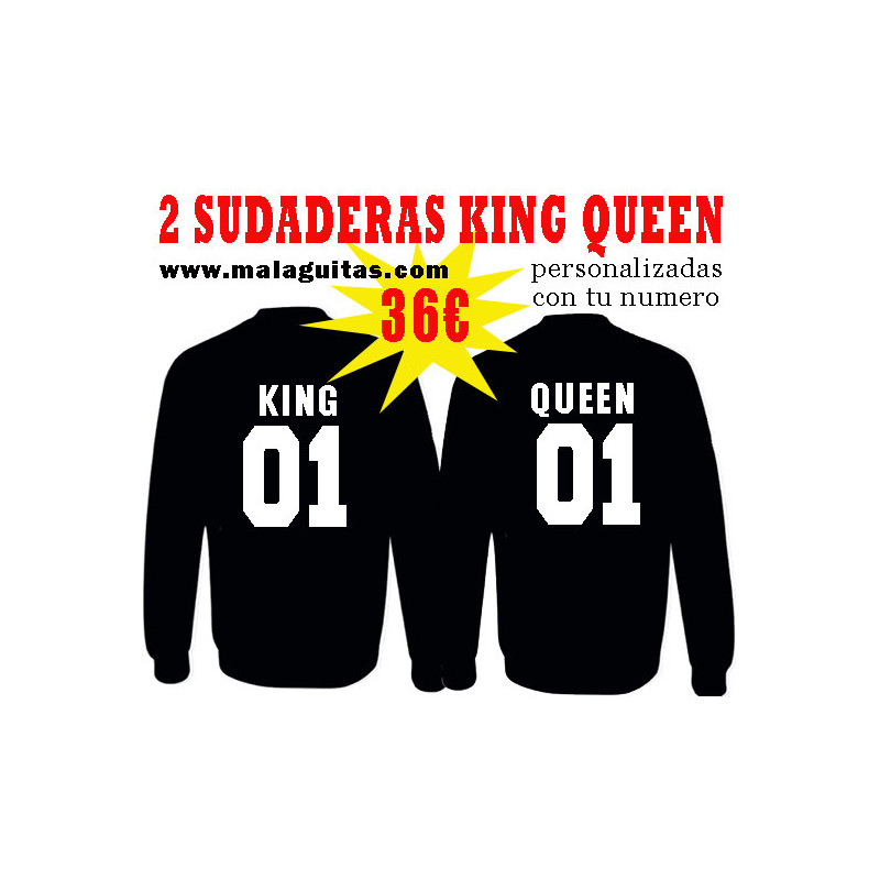 Lote 2 sudaderas KING y QUEEN personalizadas con el número de quieras