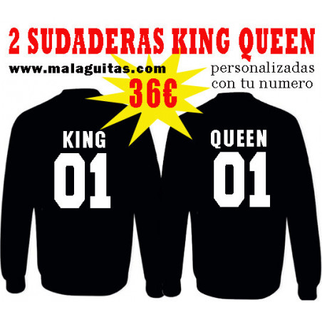 Lote 2 sudaderas KING y QUEEN personalizadas con el número de quieras