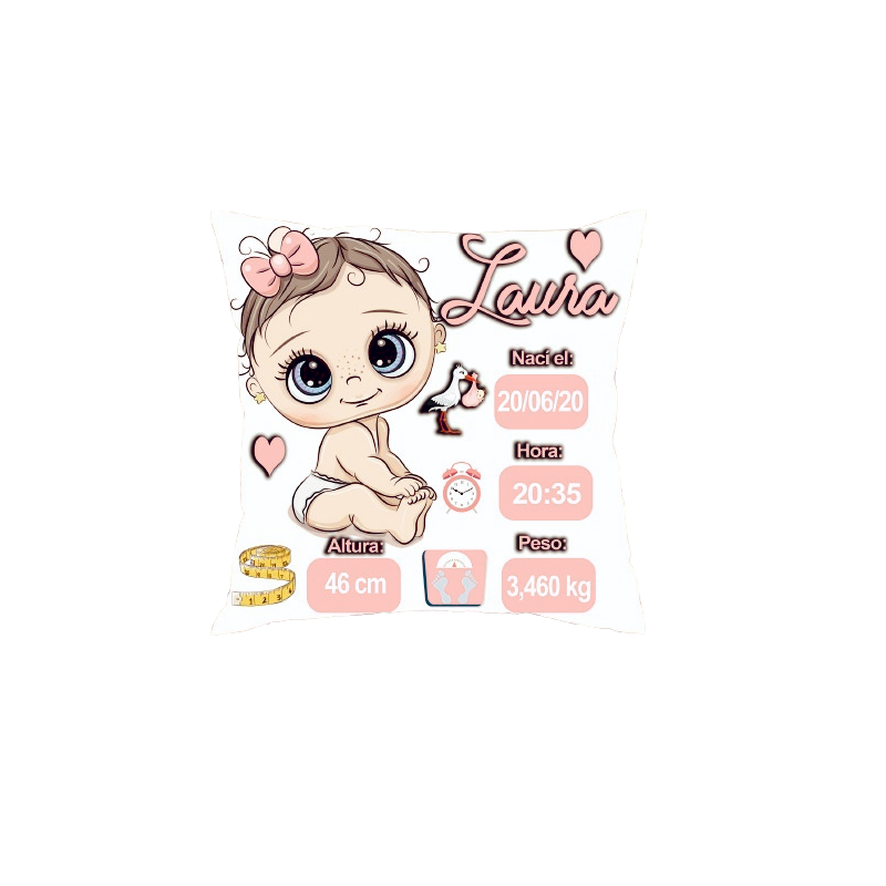 Cojín personalizado recuerdo de nacimiento bebé