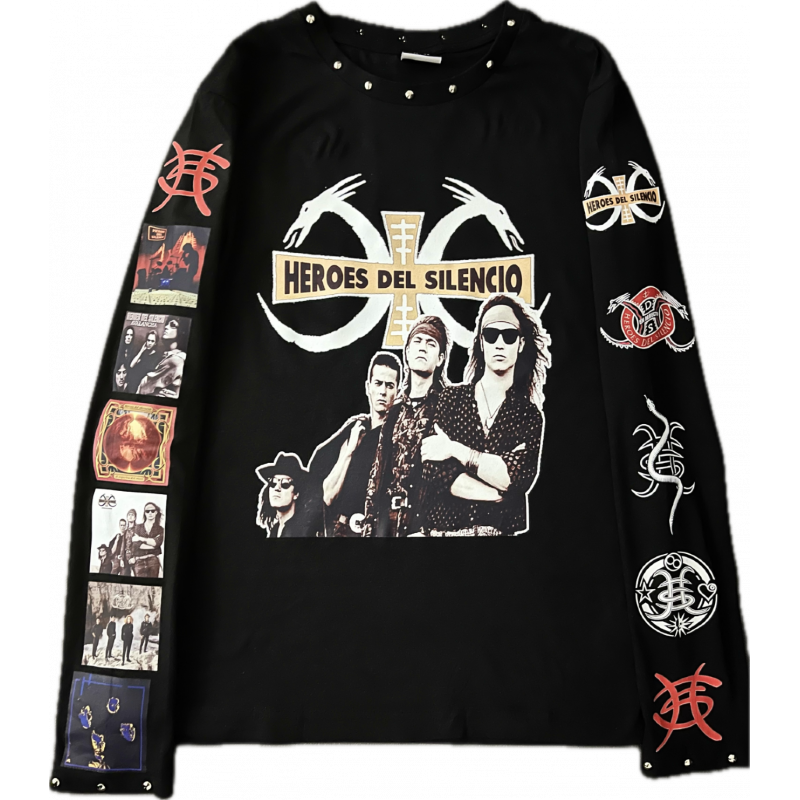 Camiseta Héroes del Silencio mangas logos y discos vinilos