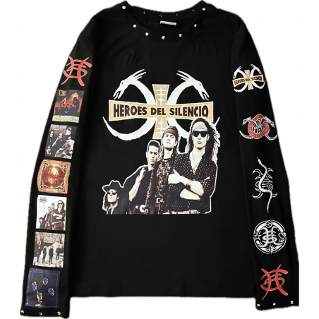Camiseta Héroes del Silencio mangas logos y discos vinilos
