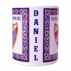 Taza En esta casa somos del Málaga CF personalizada con el nombre que quieras