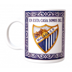 Taza En esta casa somos del Málaga CF personalizada con el nombre