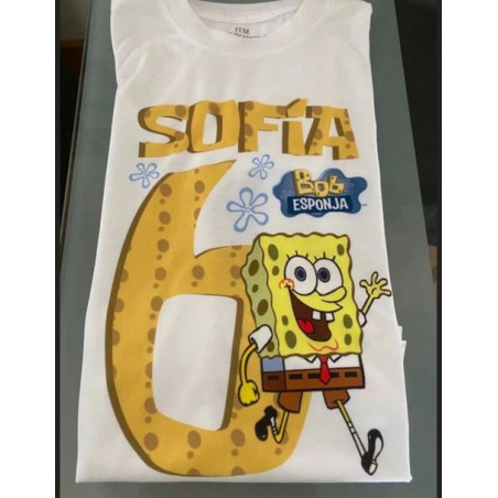 Camiseta Bob Esponja para cumpleaños personalizado con el nombre