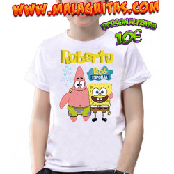 Camiseta Bob Esponja y Patricio personalizada con el nombre para cumpleaños