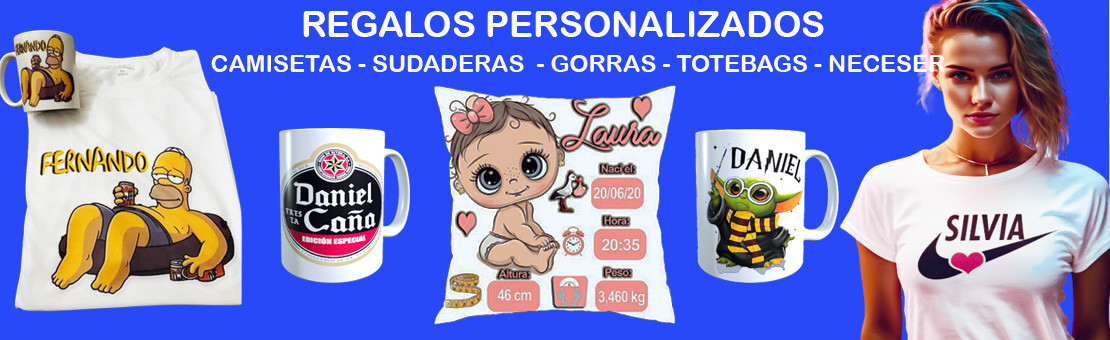 Regalos personalizados, camisetas, sudaderas, tazas, neceser, totebag, gorras
